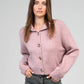 Cardigan in maglia rosa antico con collo alto e bottoni