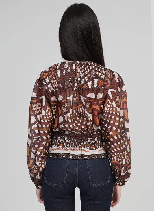 Blusa in organza stampata caramello