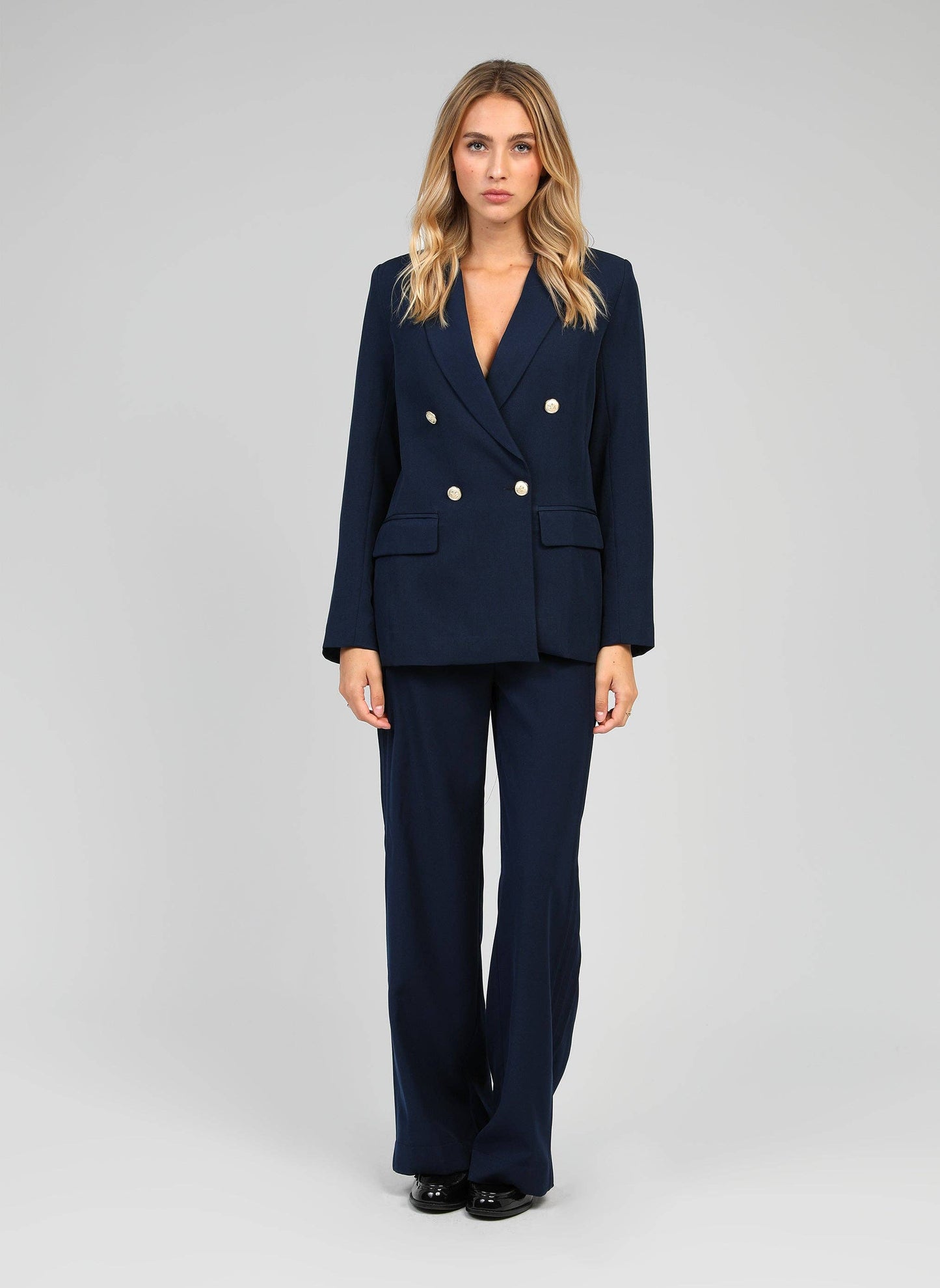 Pantaloni palazzo blu marino a vita alta