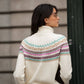 Maglione beige jacquard multicolore a collo alto