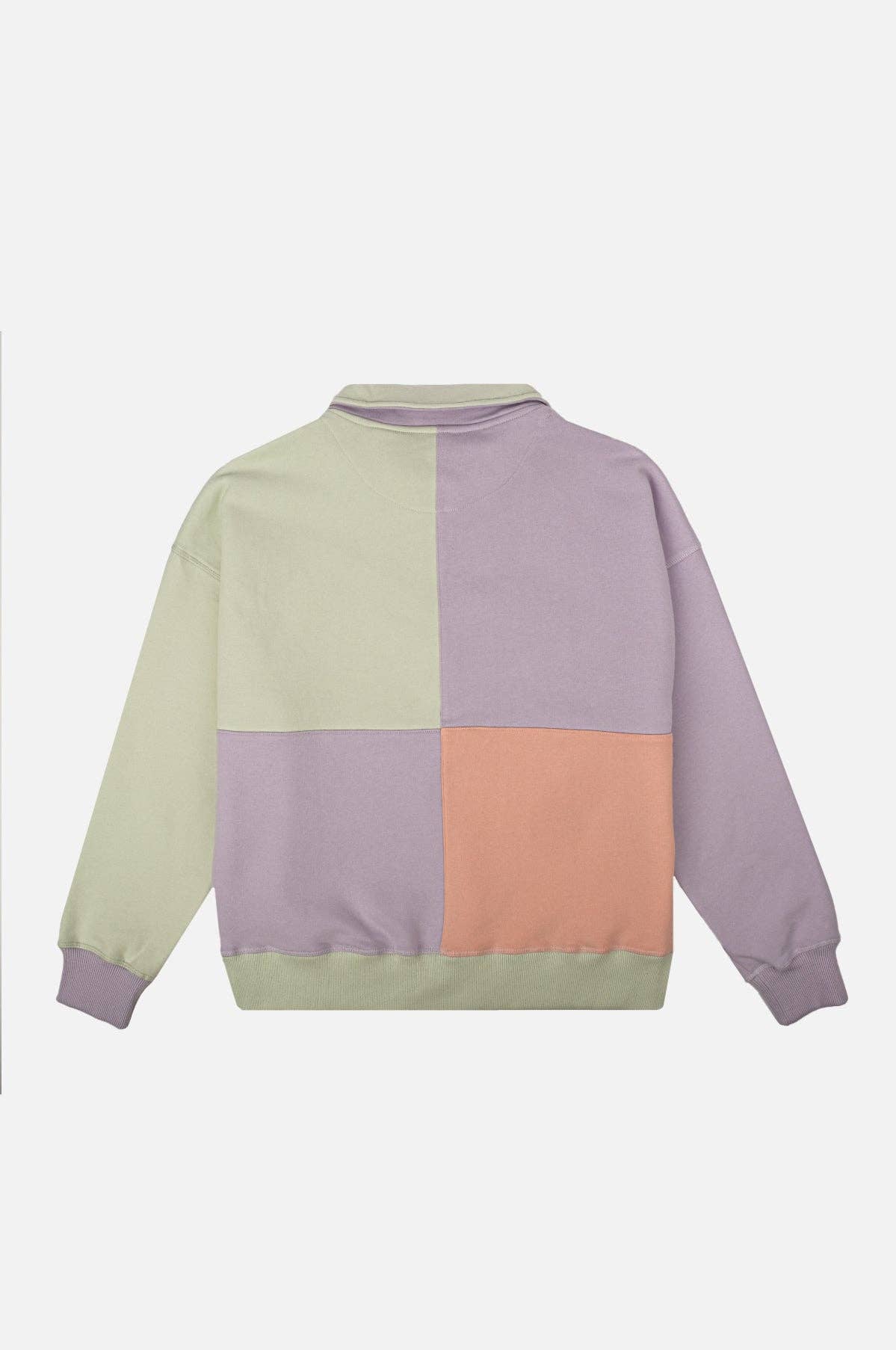 Maglione oversize donna half-zip color block lavanda
