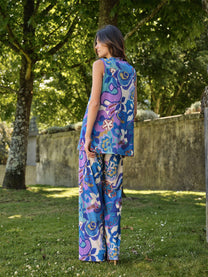 Pantaloni palazzo stampati in maglia fredda