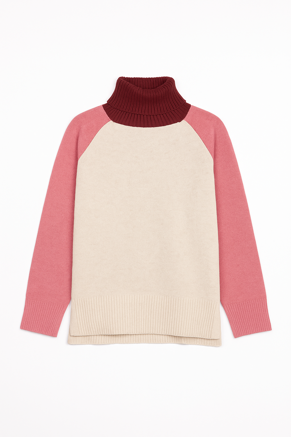 Maglia bicolore in lana e cashmere con collo alto
