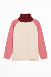 Maglia bicolore in lana e cashmere con collo alto