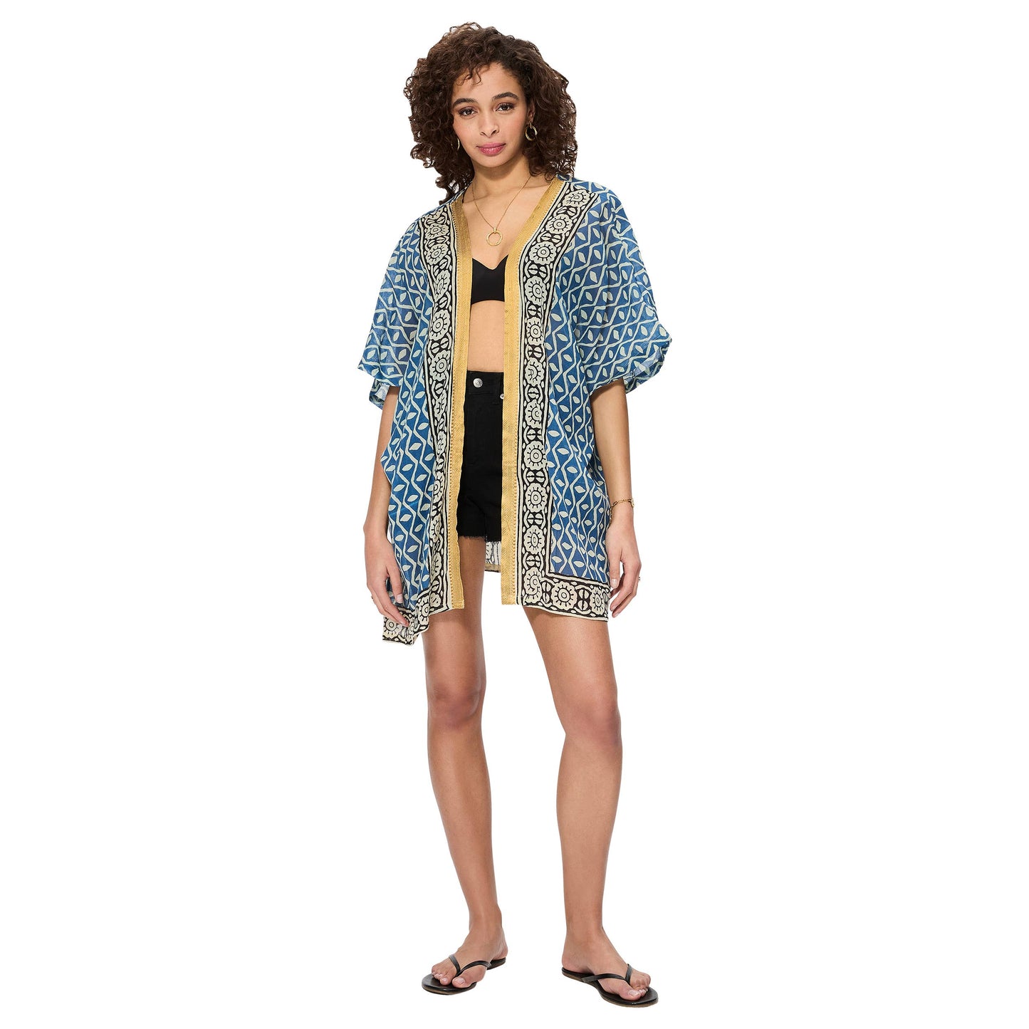 Kimono estivo boho in cotone con maniche corte