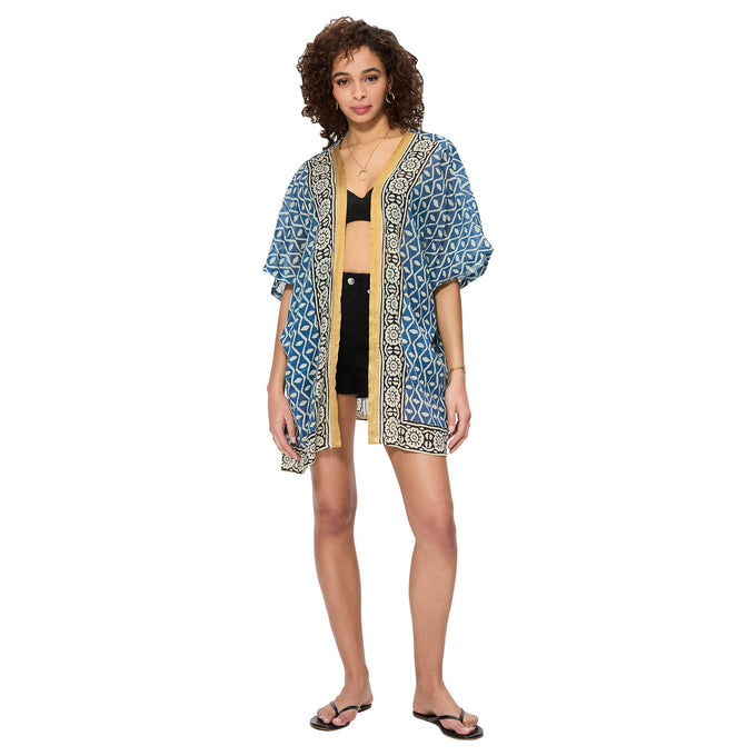 Kimono estivo boho in cotone con maniche corte
