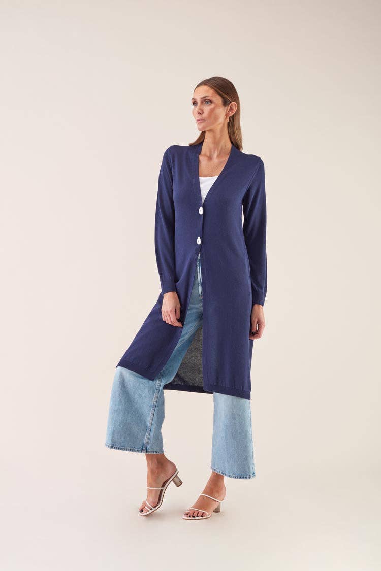 Cardigan lungo in viscosa blu notte