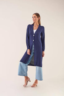 Cardigan lungo in viscosa blu notte