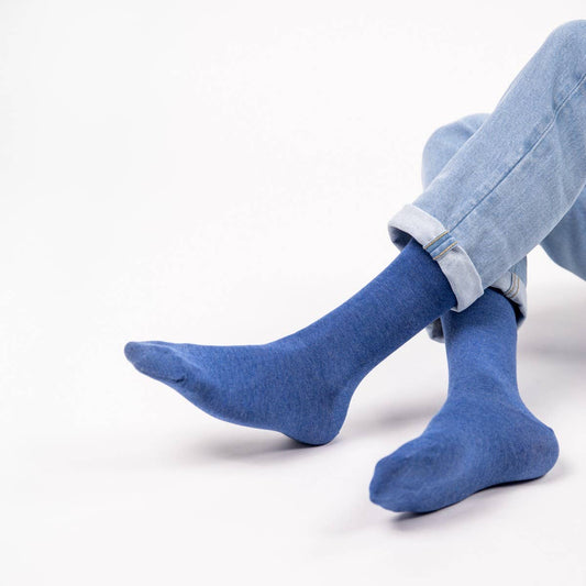Calzini in bambù denim blu mélange a mezza gamba