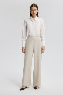 Pantaloni sartoriali in lino crema a gamba larga