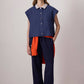 Gilet oversize in misto lino con colletto a contrasto