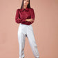 Pantaloni in ecopelle relaxed fit argento
