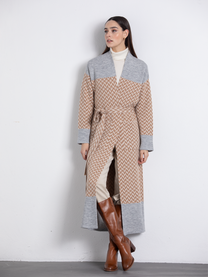 Cappotto lungo jacquard con cintura