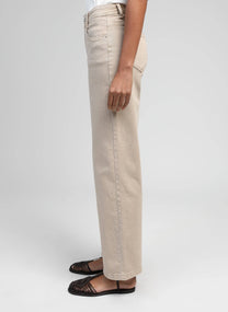 Jeans beige a vita alta a gamba dritta