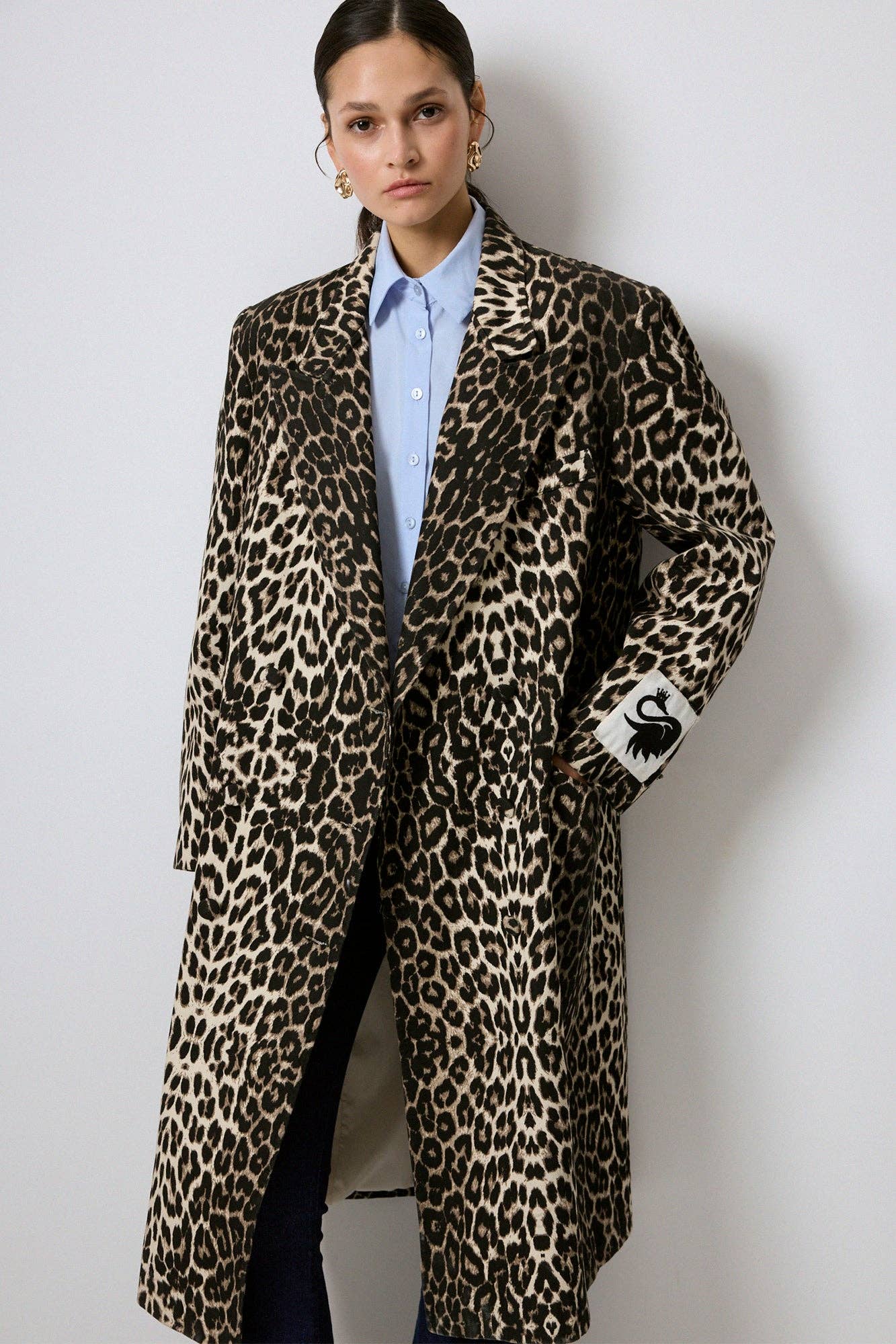 Cappotto lungo leopardato in cotone
