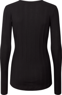 Maglia a Maniche Lunghe in Cotone Biologico a Costine Nera