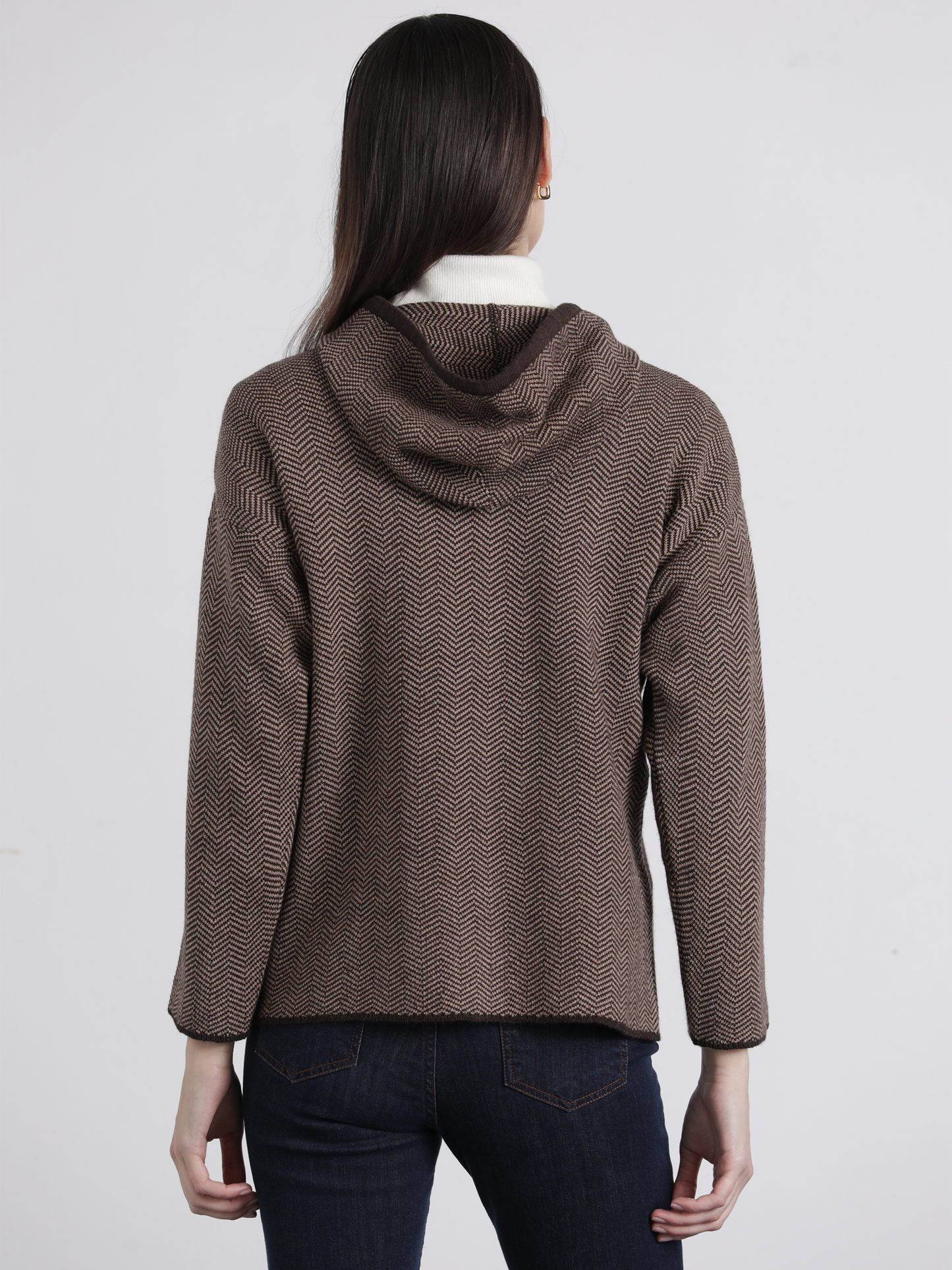 Felpa con cappuccio a spina di pesce