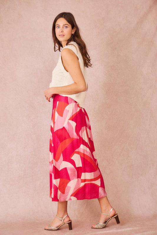 Gonna midi JUNON con stampa astratta e spacco