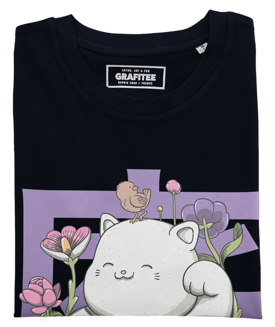 T-shirt Maneki Garden con grafica gatto e fiori