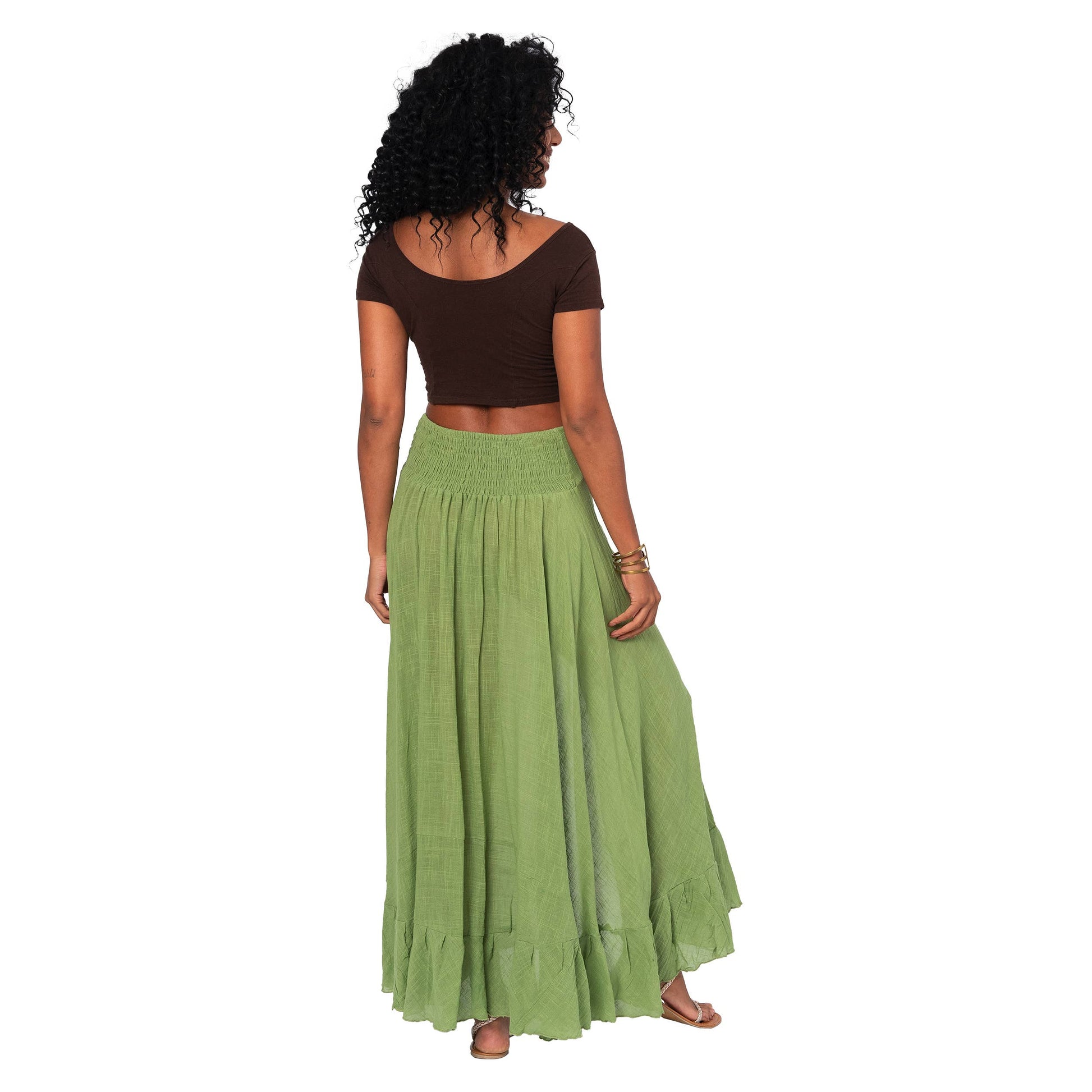 Gonna lunga estiva verde boho in cotone