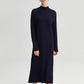 Abito lungo a costine con collo alto in blu navy