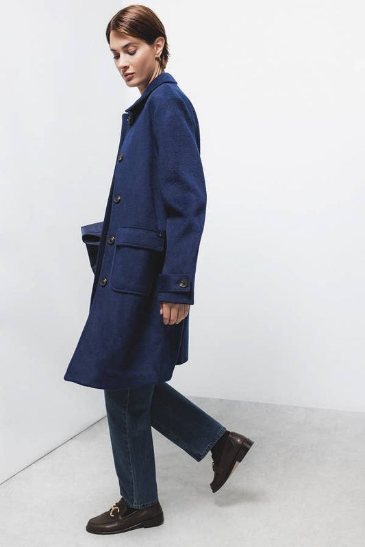 Cappotto lungo minimal blu navy