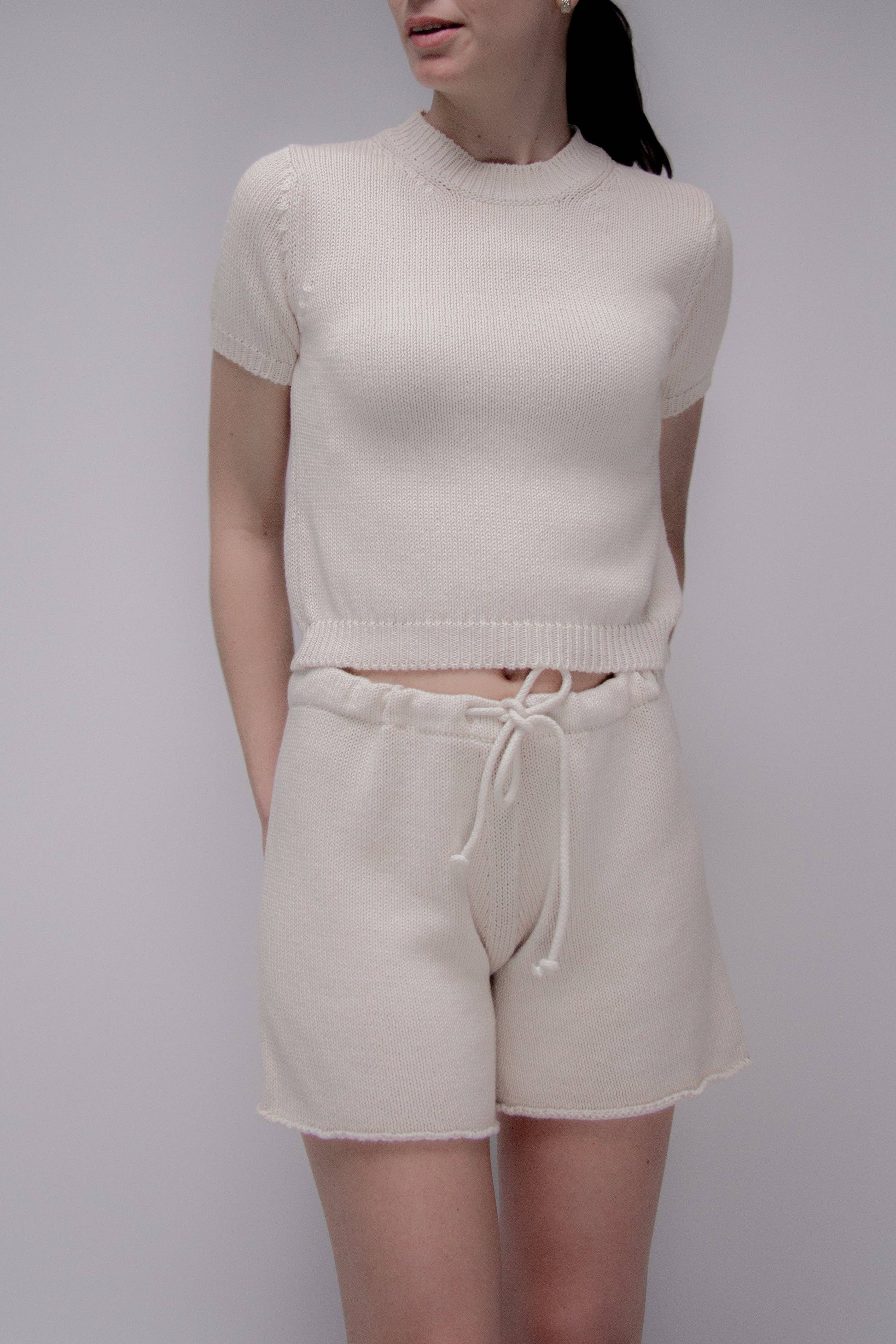 T-shirt in maglia di cotone a trama spessa