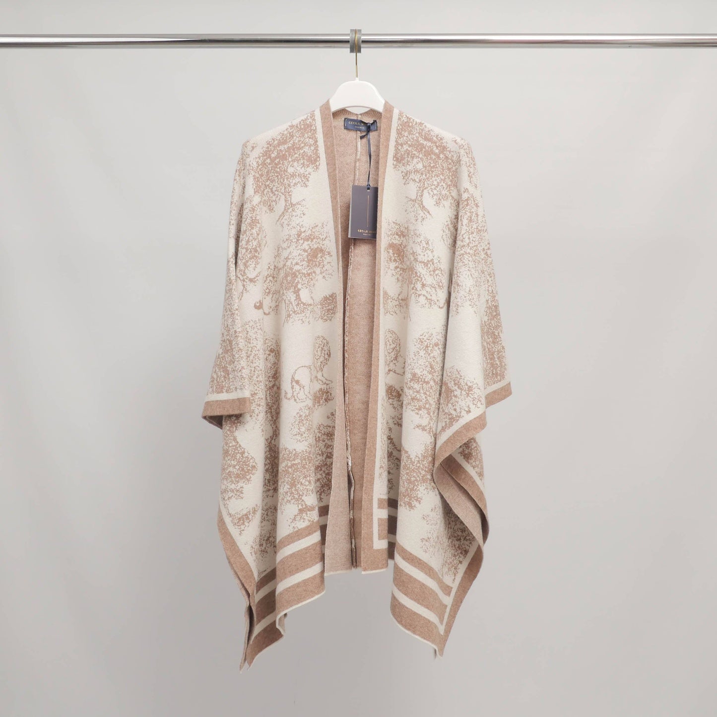 Gilet lungo in maglia jacquard con motivo paesaggio