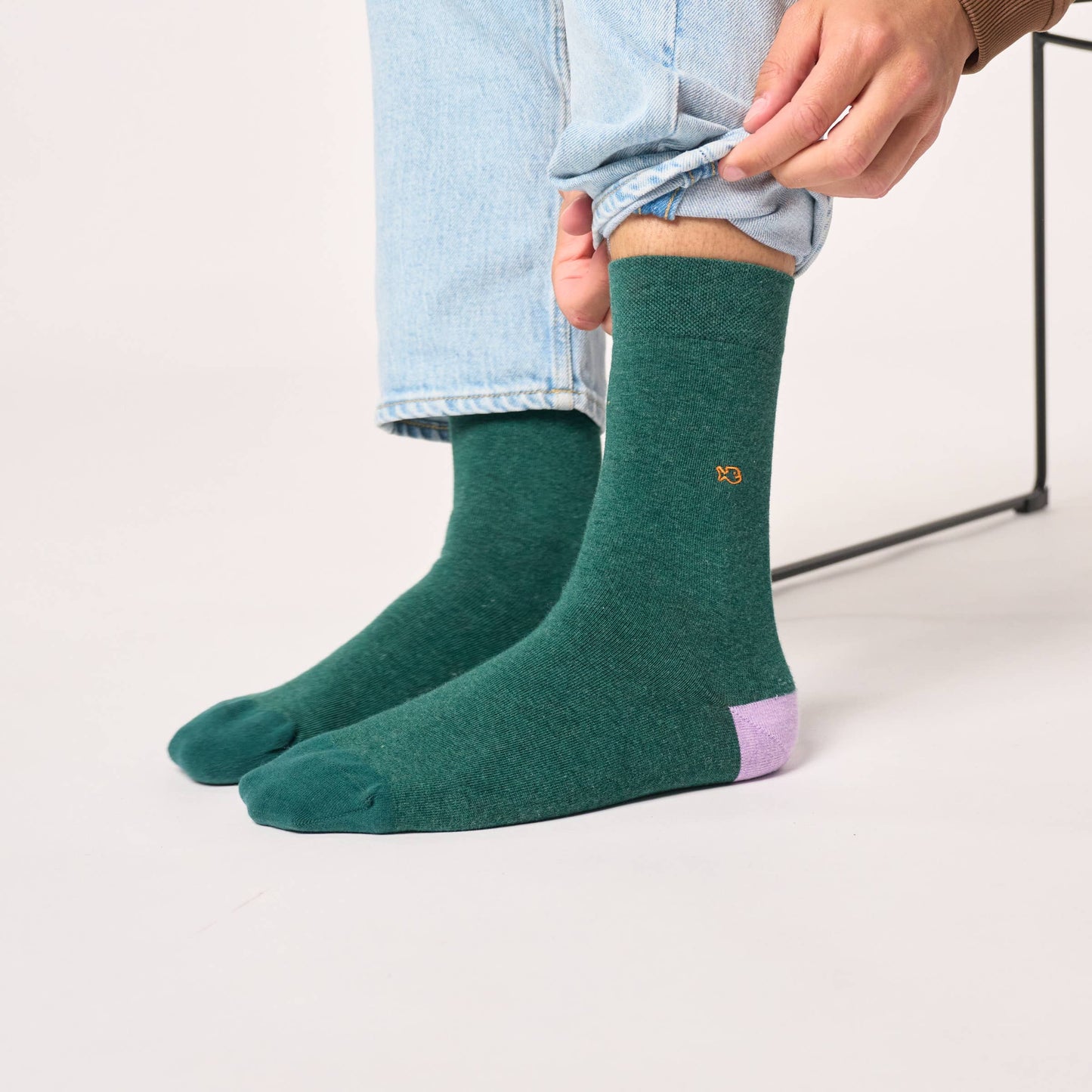 Calzini in cotone pettinato tinta unita verde mélange