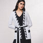 Cardigan in maglia con cintura e dettagli a contrasto