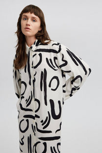 Abito camicia lungo con stampa monocromatica