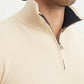 Maglione beige in cotone con collo camionista e zip
