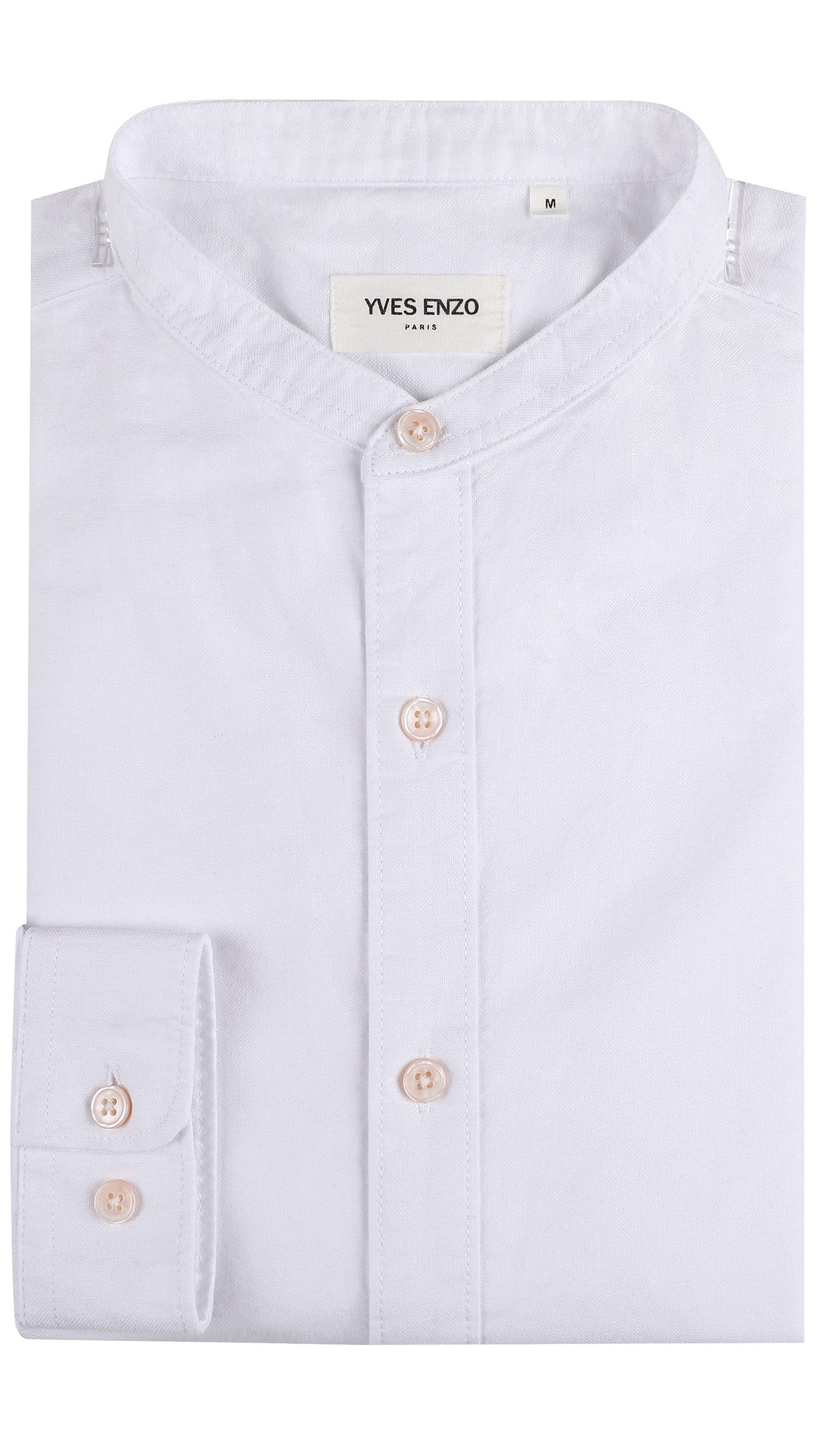 Camicia Oxford bianca con collo alla coreana