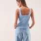 Top in cotone a trecce con ricamo floreale