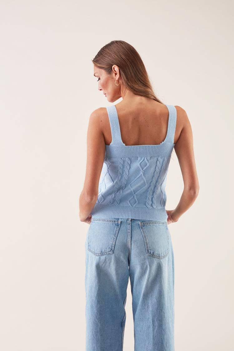 Top in cotone a trecce con ricamo floreale