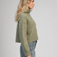 Cardigan in maglia verde tiglio con collo alto