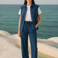 Pantaloni in denim leggero a vita alta con coulisse