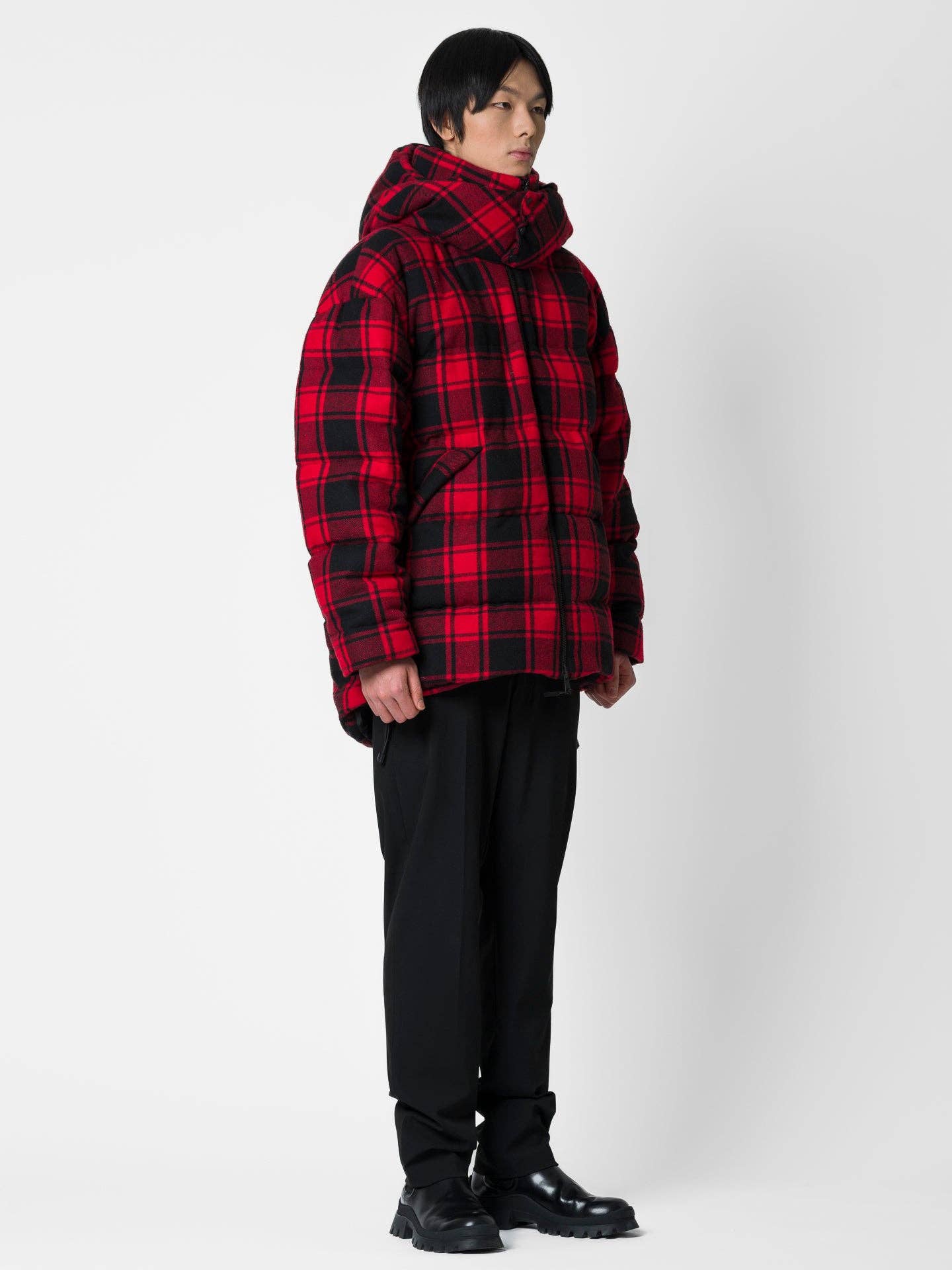 Parka Tartan Imbottito con Cappuccio Rimovibile