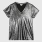 T-shirt metallizzata antracite con scollo a V