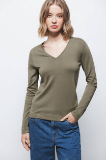 Maglione in maglia rasata con scollo a V
