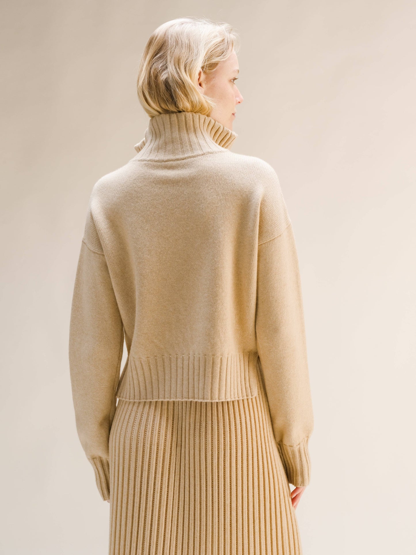 Maglione collo alto con zip in misto cashmere