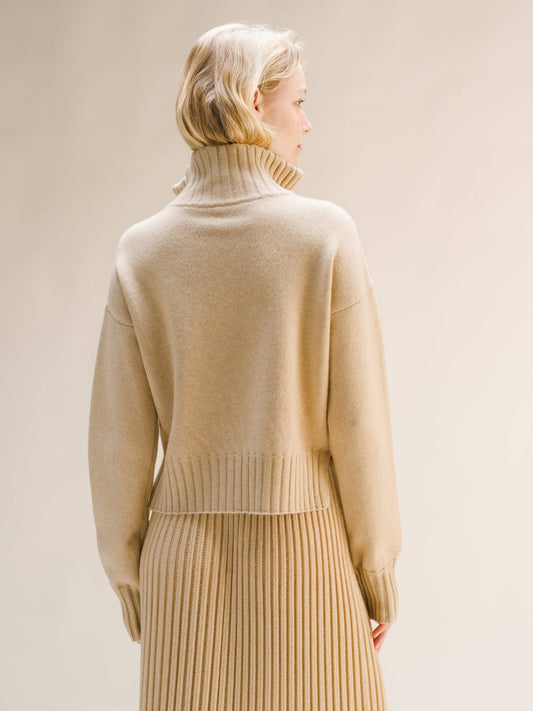 Maglione collo alto con zip in misto cashmere