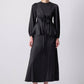 Completo raso nero con blusa peplo e nodo frontale