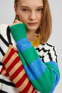 Abito maglione midi a righe color block