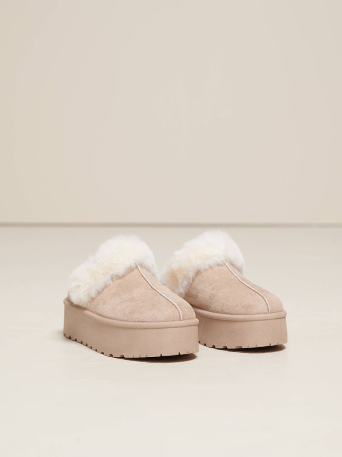 Pantofole donna in tessuto con bordo in pelliccia sintetica