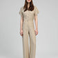 Pantaloni a zampa beige a vita alta