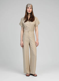 Pantaloni a zampa beige a vita alta