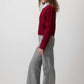 Cardigan in maglia a trecce bordeaux con bottoni