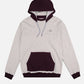 Felpa oversize con cappuccio calda bicolor grigio mélange e bordeaux