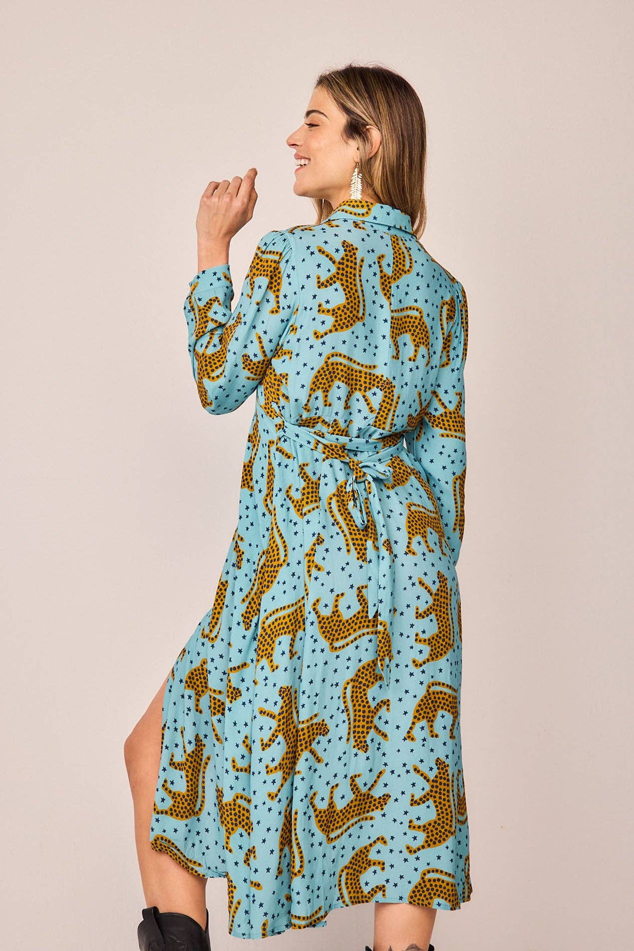 Abito chemisier lungo con stampa animalier